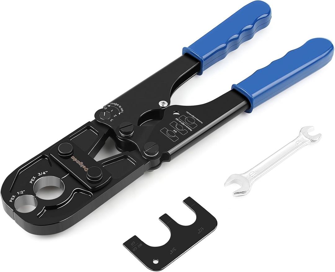 Delgada PEX Crimping Tool 1/2" & 3/4" Combo PEX Crimper Kit for Crimping Copper Rings with Go/No-Go Gauge ASTM F1807 Standard Compliant