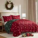 Madison Park Christmas Coverlet Set Festive Jacquard Design, 3 Piece Set - All Season, Reversible Bedspread Lightweight Bedding Layer, Shams, Queen, Red/Green