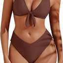 geluboao Bikini Sets for Women High Waisted Two Piece Swimsuit Sexy V Neck Tie Kont Push Up High Cut Bathing Suit,Large
