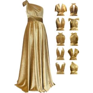 Velvet Infinity Dress with Bandeau, Convertible Bridesmaid Dresses, Multiway Wrap Maxi Long Formal Wedding Guest Dress (One Size, Gold)
