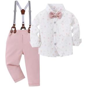 YALLET Toddler Baby Boy Clothes Suit Gentleman Wedding Outfits Formal Dress Shirt+Bowtie+Suspender Pants 18-24 M