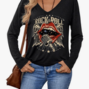 SOLY HUX Women's Graphic Tees V Neck Long Sleeve T Shirt Rock Roll Vintage Casual Tops L