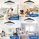 Depuley Modern Ceiling Fan with Light: 19" Flush Mount Low Profile LED Ceiling Fans with Remote & Smart APP Control - Black Bladeless Fandelier Dimmable Quiet DC Motor for Bedroom Kids Room 6 Speeds