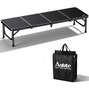 Anbte 4ft Low Folding Picnic Table, Thicker Aluminum Small Camping Table with Storage Bag, Portable Handle, Lightweight, for Camping Beach Party Picnic Floor, 45.67" x 15.7" x 10.3", Black