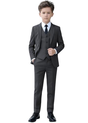 YuanLu Toddler Suits for Boys Dark Gray Formal Slim Fit Kids Tuxedo Teen Boy Dress Clothes Wedding Prom Outfit First Communion Suit, Size 7Y