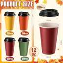 Teenyyou 200 Pack 12 oz Fall Disposable Coffee Cups with Lids Bulk Autumn Paper Orange Color Drinking Thanksgiving Party Insulated Cups for Hot Cold Drinks Travel Party Supplies