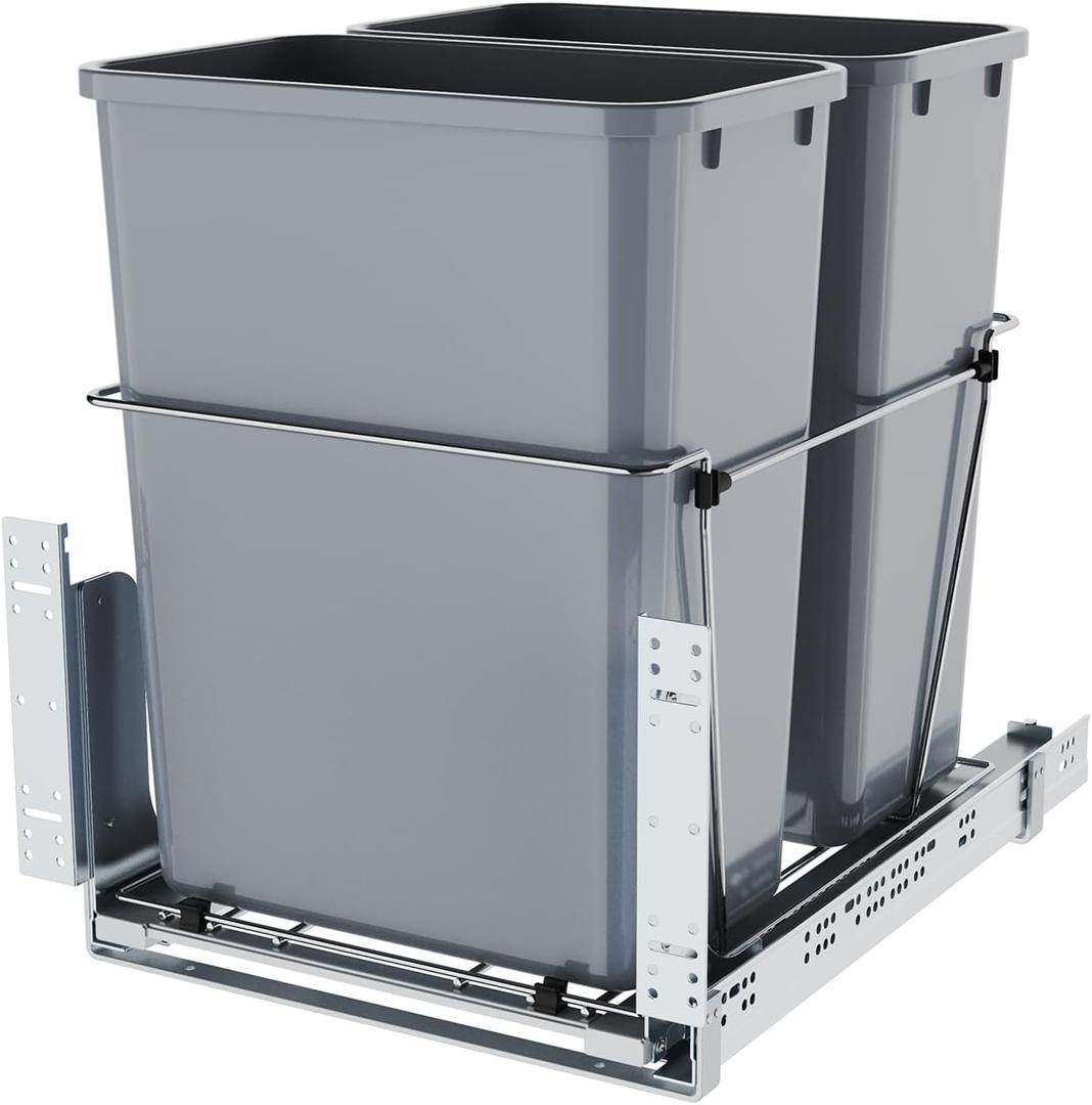35QT Pull Out Trash Can for Under Sink Storage, Adjustable Sliding Drawer System, Doesn't Include Door Fittings (2*35 qt)