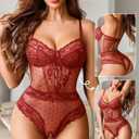 Avidlove Women Sexy Lingerie Sheer Lace Bodysuit V Neck Teddy Lingerie (M)