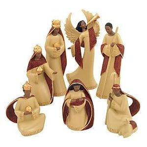 Red Cream Nativity (Set 7pcs), 4 ~ 8 inches H