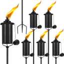 Home Garden Torch Set of 6, 16oz Outdoor Metal Torch Garden Dcor, 59-Inch Upgraded Citronella Torches with 3-Prong Grounded Stake, Metal Light Torches for Party Patio Pathway