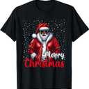 African American Santa Christmas Shirt Pajama Cool Black T-Shirt Black Size 3XL