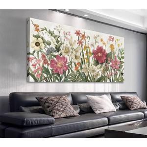 arteWOODS Botanical Canvas Wall Art - Flowers Pictures Wall Decor Wildflowers Plants Painting Artwork Red Beige Blooming Floral Prints for Living Room Bedroom Office Home Decor Ready to Hang 40 x 20in