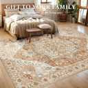 Boho Area Rug 6x9 Washable Large Vintage Rug for Living Room Bedroom Office Kitchen Entrance Dining Room Non Slip Soft Low-Pile Farmhouse, Caramel/Beige/Multi