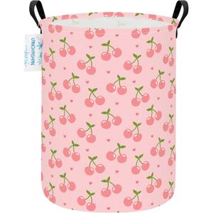 Laundry Basket Canvas Fabric Collapsible Organizer Basket for Storage Bin Toy Bins Gift Baskets Bedroom Clothes Children Nursery Hamper (Pink Cherry)