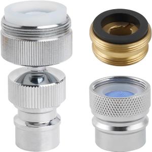 Hibbent 2 PACK Dishwasher Faucet Adapter, Dishwasher Snap Adapter Connection, One with Swivel Ball Joint and The Other One with Faucet Aerator, 15/16-27Male Outside and 55/64-27Female Inside, Chrome