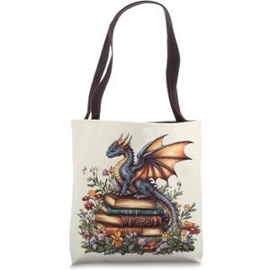 Dragon Librarian Books Flowers Reading Bookish Book Lover Tote Bag (16 inches)