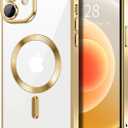 Hython Magnetic Clear for iPhone 12 Case with Camera Lens Protector [Compatible with MagSafe] Luxury Plating Edge Slim Soft TPU Cover Protective Phone Case for iPhone 12 6.1", Gold