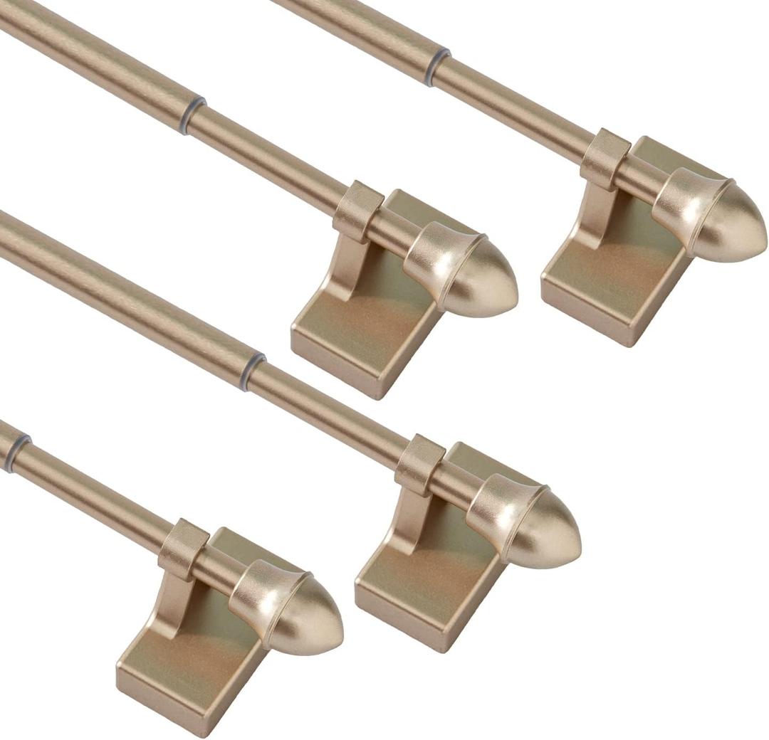 Magnetic Curtain Rods 4 Pack for Metal Doors and Windows, Multi-Use Adjustable Magnetic Rods for Small Windows Cafe Sidelight and Iron Steel Places (Adjust from 9 to 16 Inch, Gold)