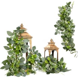 Ling's moment 6Pack 2ft Artificial Flowers Garland Green & Sage Lantern Flower Centerpieces Wedding Aisle Decor Chair Flowers Arch Floral for Signs Table Wall Cake Decoration（not Including Lanterns）