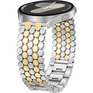 Minyee Compatible with Samsung Galaxy Watch 7 6 5 4 FE 40mm 44mm/Watch 6 Classic 43mm 47mm/Watch 5 Pro 45mm Bands for Women, 20mm Dressy Metal Gold Chain Honeycomb Luxury Chic Link Bracelet Strap