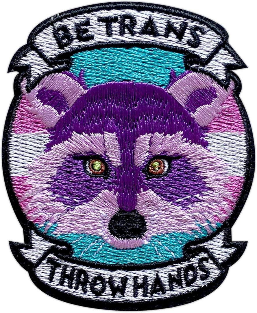 2 x Be Trans Throw Hands Patch, Size 3 Inches Iron On Raccoon Embroidery Patches for Hats Clothes Backpacks Jeans, DIY Sew On Patches, Raccoon Patches, Fabic Patches, Funny Gift for LGBTQ Gay