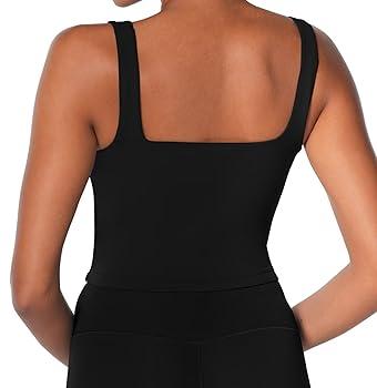 Sunzel Women's Double Lined Tank Top, Sleeveless Square Neck  Top, Yoga & Fitness Fitted Workout Casual Activewear Shirt  S Black