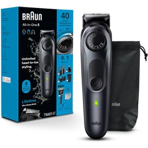 Braun All-in-One Style Kit Series 5 5470, 9-in-1 Trimmer for Men w/Beard Trimmer, Body Trimmer for Manscaping, Gillette Fusion5 ProGlide Razor, 40 Length Settings, Rechargeable Battery, Cordless (Black)