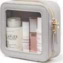 Popvibe Clear Makeup Bag Travel Cosmetic Case Transparent Toiletry Bag with Zipper, Portable Make Up Organizer Traveling Compact Car Bag for Essentials (Beige Grey)