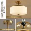 3-Light Gold Semi Flush Mount Ceiling Light, 11.8" Modern Schoolhouse Light Fixtures Ceiling Mount with Ribbed Opal Glass Shade, Anti-Glare Close to Ceiling Lamp for Bedroom Kitchen Hallway Entryway, 11.81 inches diameter, 10.24 inches height