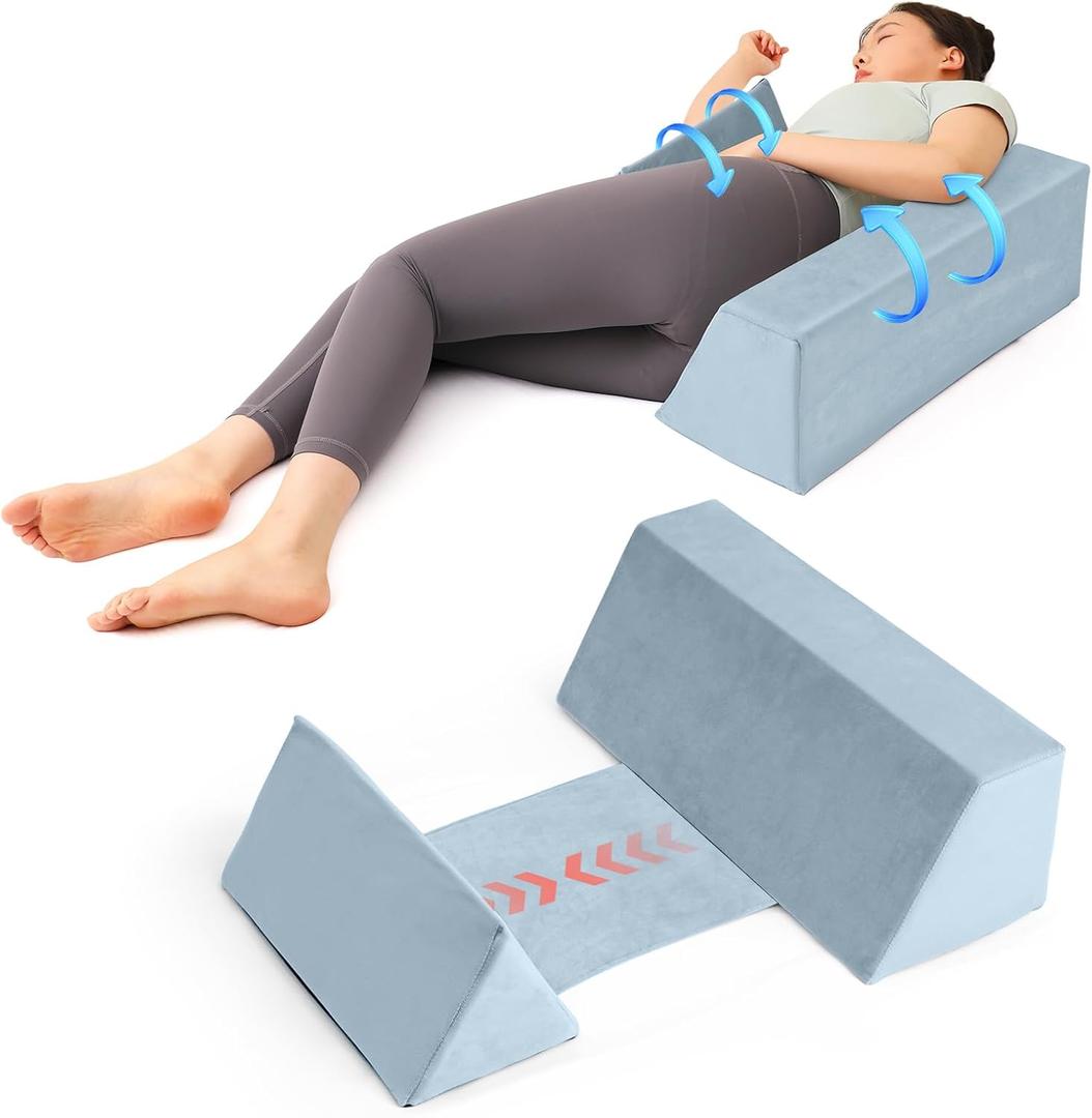 Positioning Wedge Pillow Side Sleeping Belt Connection, Limit Width Adjustable Bed Wedges Body Positioners for Back Pain Relief, Back Positioning Wedge for After Surgery, Anti Snoring (Lake blue)