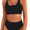 BMJL Women's High Waisted Bikini Sets Sporty Two Piece Swimsuits Color Block Cheeky High Cut Bathing Suits (X-Large)