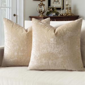 MIULEE Velvet Throw Pillow Covers Set of 2, Soft Neutral Decorative Pillow Cases with Luxurious Textured Vintage Cushion Covers for Home Decor Couch Sofa Bed,Beige 20x20 inch