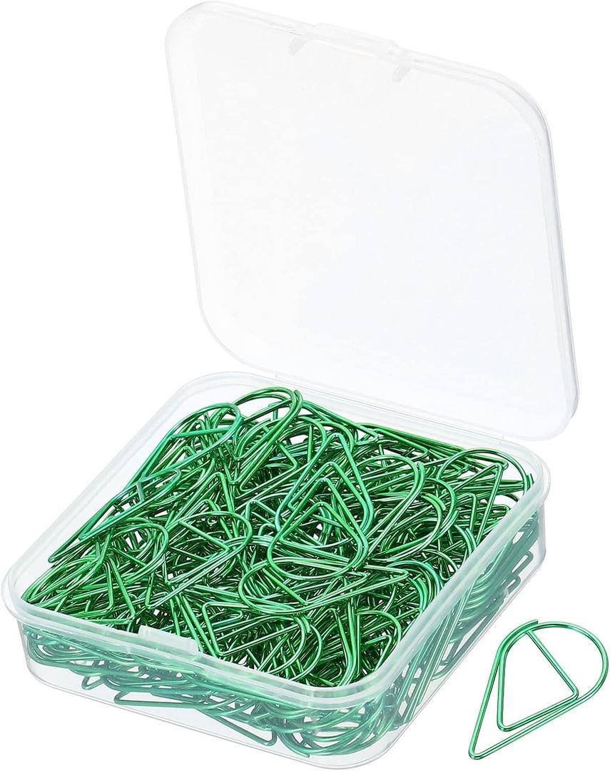 MECCANIXITY 150 Pieces Metal Paper Clip Drop-Shaped with Box 1 Inch Light Green for Crafts Organize Office Home