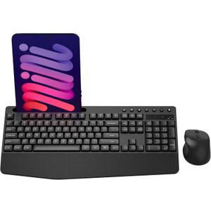 Wireless Keyboard and Mouse Combo, Full-Sized Ergonomic Keyboard with Wrist Rest, Phone Holder, Sleep Mode, Silent 2.4GHz Cordless Keyboard Mouse Combo for Computer, Laptop, PC, Mac, Windows