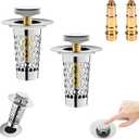 Bathroom Sink Drain Strainer Stopper - Universal Stainless Steel Strainer with Pop-Up Design Basket Hair Catcher for Sink Stopper Replacement (2PCS)