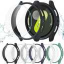 Landhoo 6+6 Pack for Samsung Galaxy Watch 7 44mm Screen Protector Case, Hard PC Bumper + HD Anti-Fog Tempered Glass Protective Film, Waterproof Face Cover Set for Galaxy Watch 7 44mm Accessories Black