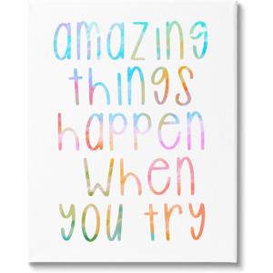 Stupell Industries Amazing Things Happen Phrase Canvas Wall Art, Design by Lil' Rue (16L" x 20W")