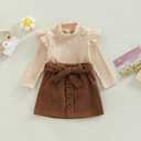 fhutpw Baby Toddler Girl Outfits Fall Winter Clothes Turtleneck Knitted Cotton Long Sleeves Tops & Button Mini Skirts Set (2-3T)