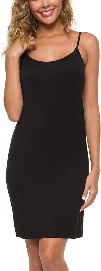 Malist Women Full Slip Crewneck Adjustable Spaghetti Strap Cami Under Dress (XX-Large, Black)