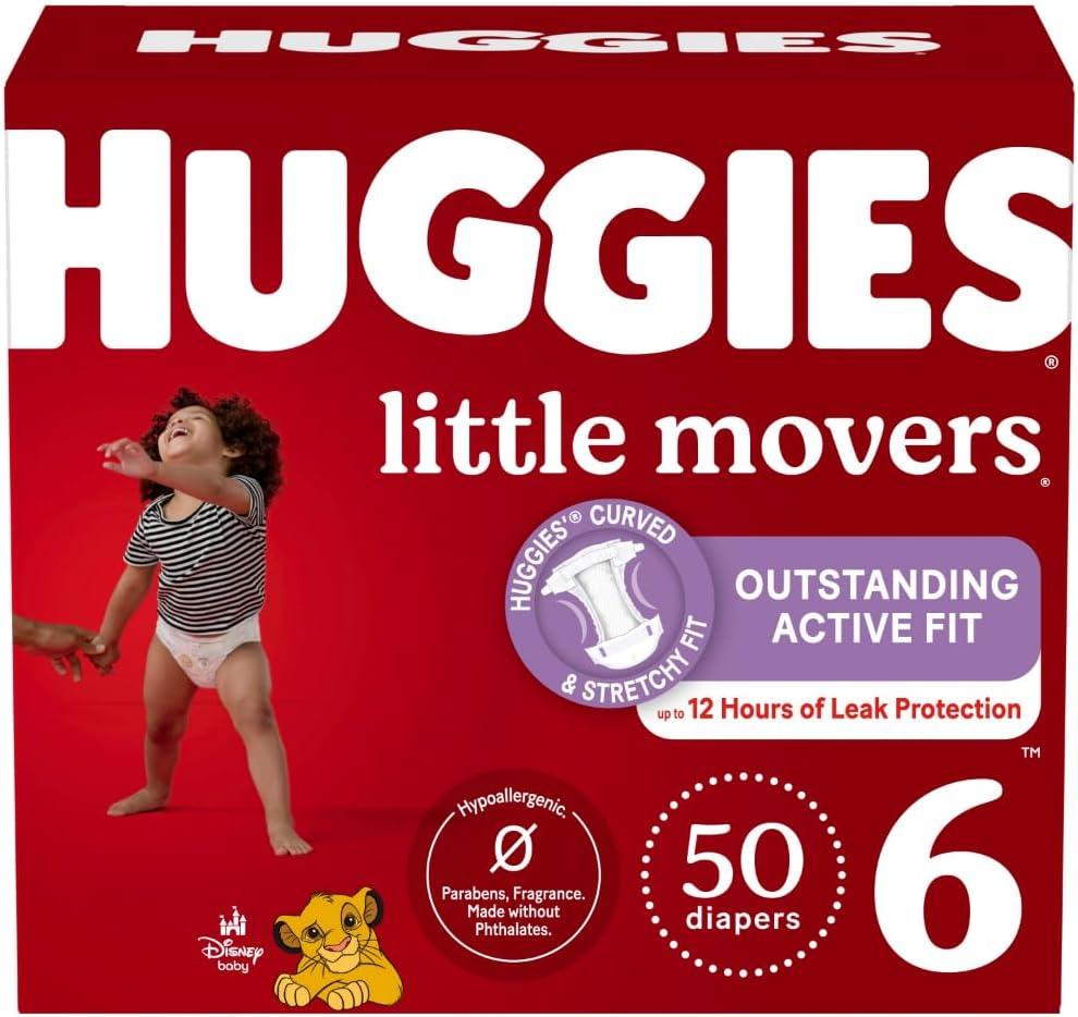 Huggies Size 6 Diapers, Little Movers Baby Diapers, Size 6 (35+ lbs), 50 Count (2 packs of 25), Packaging May Vary