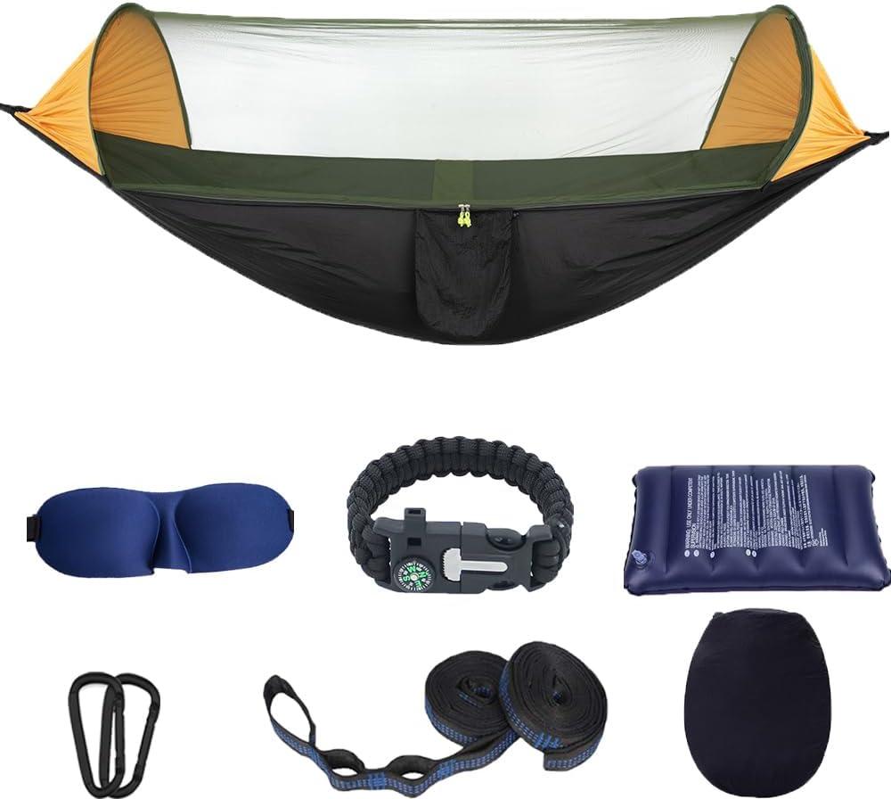 Camping Hammock with Mosquito Net - Portable Travel Hammock Bug Net - Camping Equipment - Hammock Tent for Outdoor Hiking Camping Backpacking Travel (Orange + Black)