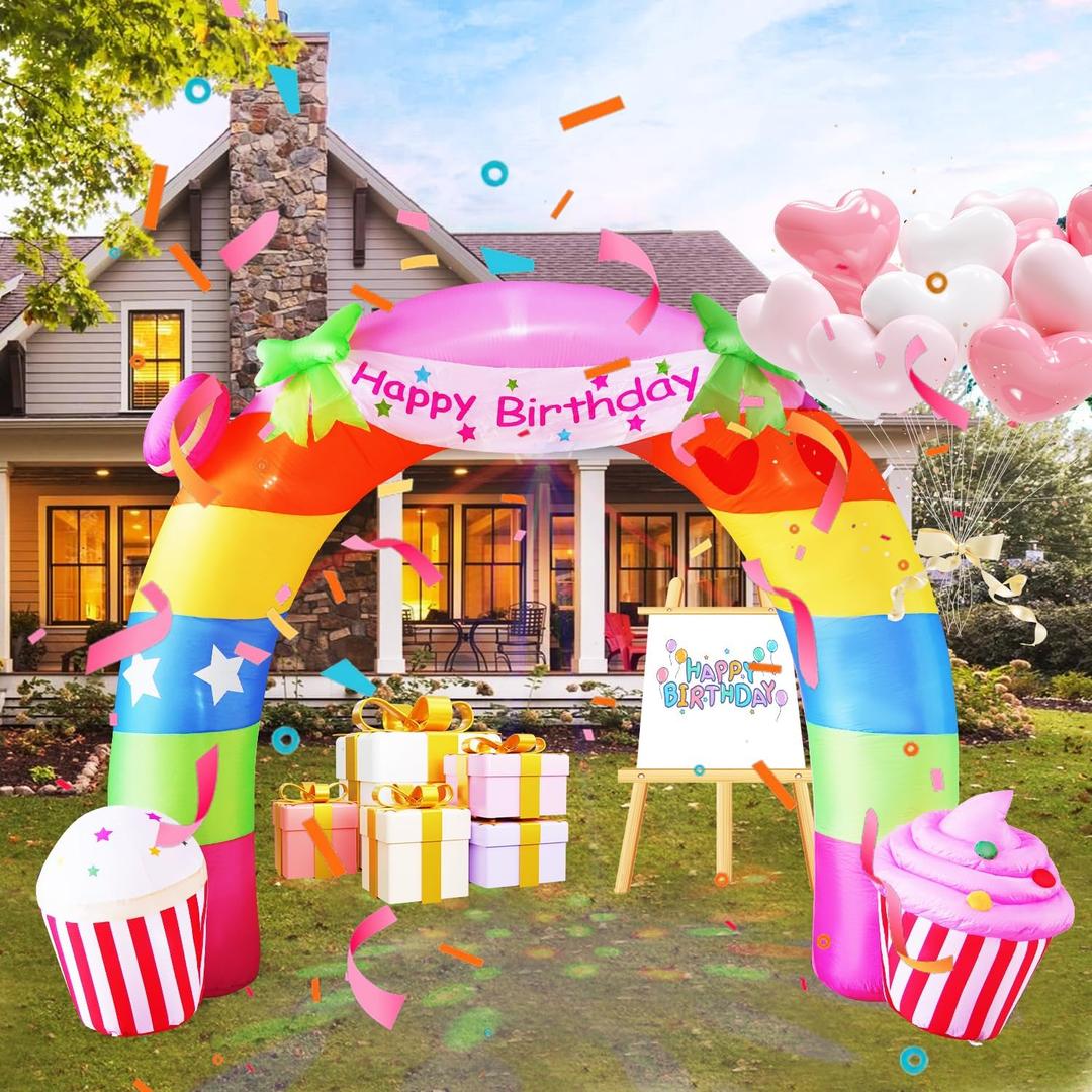 HZGDEJTG 11FT Birthday Arch Outdoor Inflatable Decoration for Birthday Parties, with LED Lights, Suitable for Gardens, Patios, and Lawns