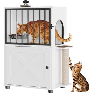 Dog Proof Cat Feeding Station, Dog Proof Cat Feeder, Cat Food Table, White, 13 inches x 25 inches x 33 inches