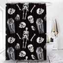 Bayson Spooky Halloween Shower Curtain, Creepy Skull Skeleton Coffin on Black Background Bath Curtain for Bathroom Decor Waterproof Polyester Fabric 72 x 72 Inches Set with Hooks