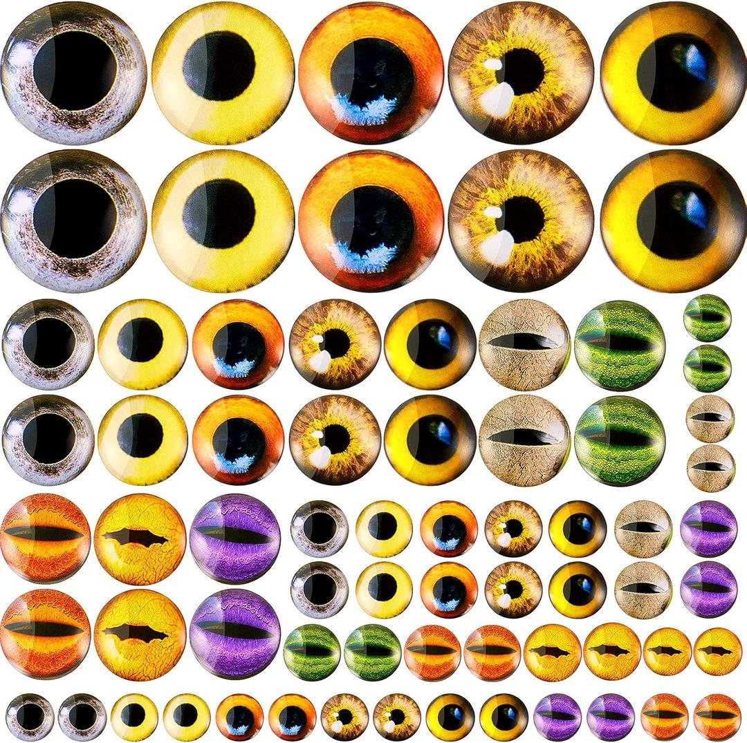 Zomiboo 70 Pcs 40/25/16/8 mm Large Assorted Dragon Glass Eyes Halloween Mixed Printed Cabochon Animal Eyes 4 Sizes Cabochons for Doll Props Craft DIY Jewelry Making Toys Supplies(Novel Style)