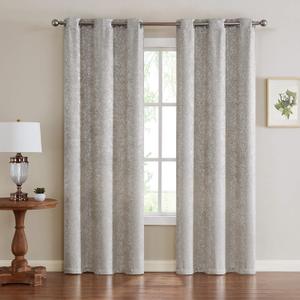 Dainty Home Chic Home Artistic Printed Lurex Foil Heavy Weave Thermal Black Noise Reducing Blackout Window Panel Pair, 37" x 80", Shimmering Sand Beige, 2 Piece