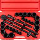 NEIKO 02499A 3/4-Inch-Drive Jumbo Master Impact Socket Set, SAE and Metric Shallow-Socket Tool Set, SAE 7/8" to 2" and Metric 26 to 38 mm, 27 Pieces