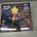 Christmas Tree Topper, Star Motion Rotating Santa's Reindeer Sleigh + Snowmen in Green Cable Car with Merry Xmas Slogans, Illuminated LED Star Christmas Party with Music for Christmas Tree Decor