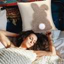 CroBlissful Tufting Easter Pillow Covers 18" x 18" Set of 2 Bunny Pillow Covers 3D Tufted Bunny Rabbit Throw Pillowcase Easter Decorative for Bedroom Sofa Home Decor(Beige,Linen)