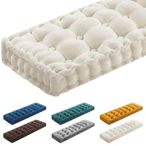 Geelin 36x14 Inch Bench Cushions for Indoor Furniture Chenille Velvet Beige Button Tufted Thicken Seat Pad Mat with Memory Foam, Window Floor Sofa Chair Cushion for Living Room Patio Porch Swing